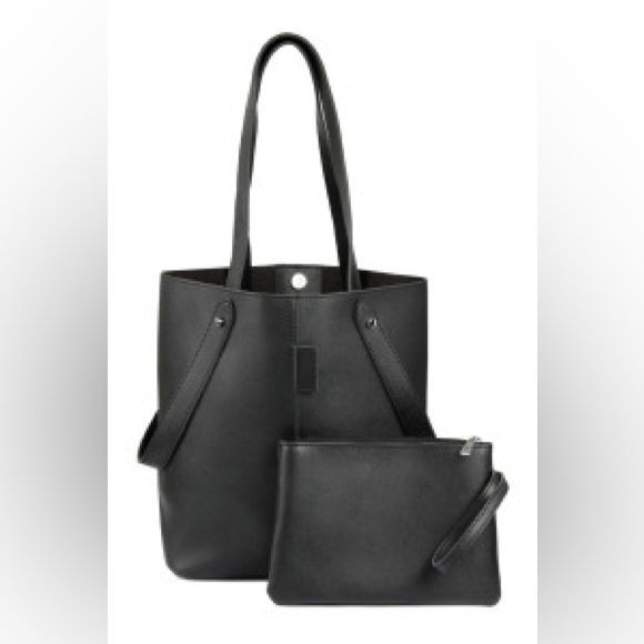 Handbags - BLACK LEATHER TOTE BAG WITH ZIPPER POUCH/1PC New